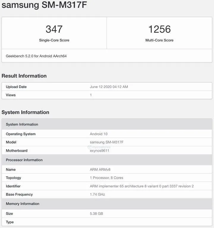 samsung galaxy m31s sm m317f geekbench