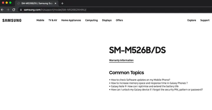 samsung galaxy m52 india support page