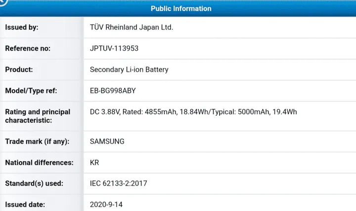 samsung galaxy s21 ultra tuv certificate