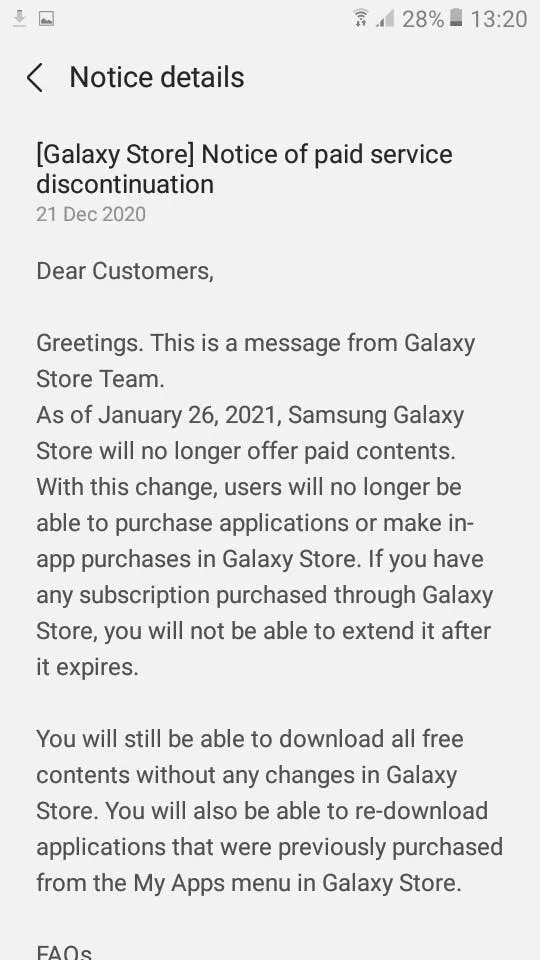 samsung galaxy store notice