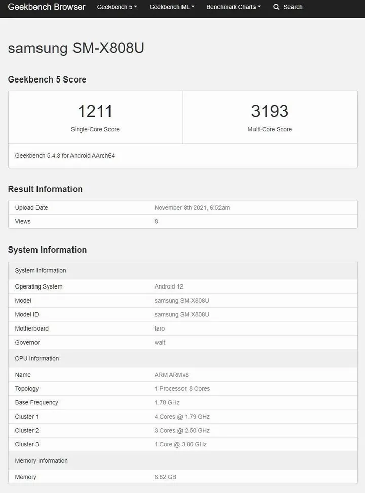 samsung galaxy tab s8 geekbench