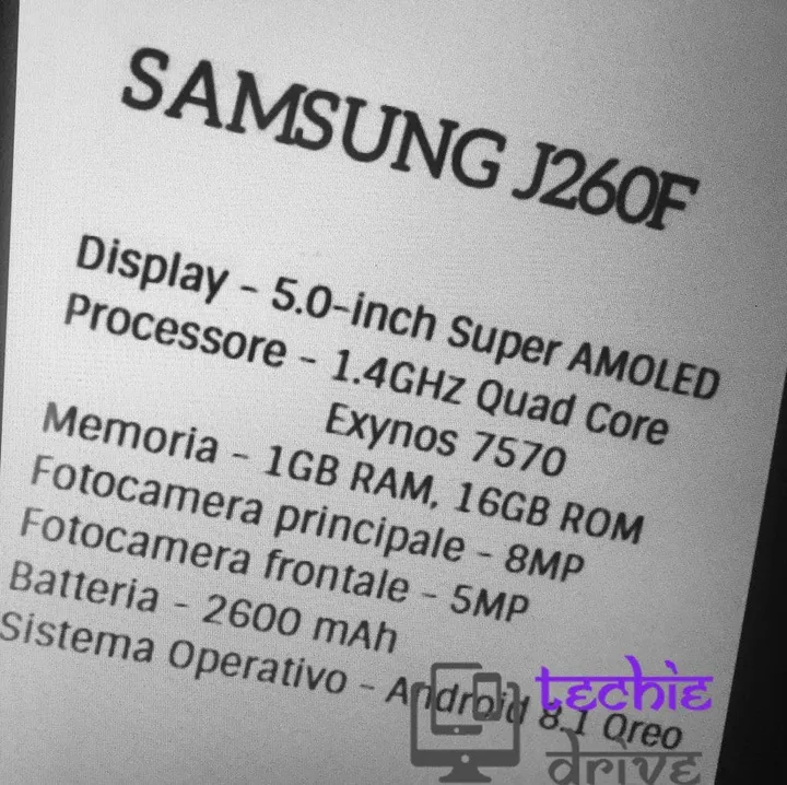 samsung j260f specs leak techiedrive
