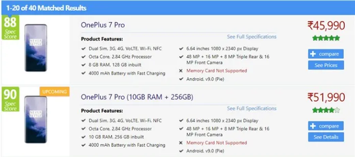 screenshot 2019 05 06 alleged indian pricing for oneplus 7 leaked 10gb ram pro version listed too gizmochina1 1