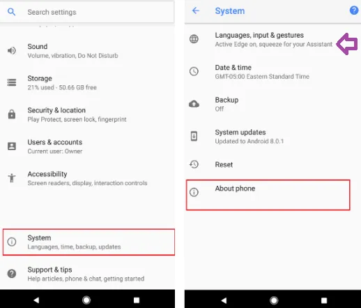 screenshot from pixel 2 reveals active edge name for the edge sense like feature