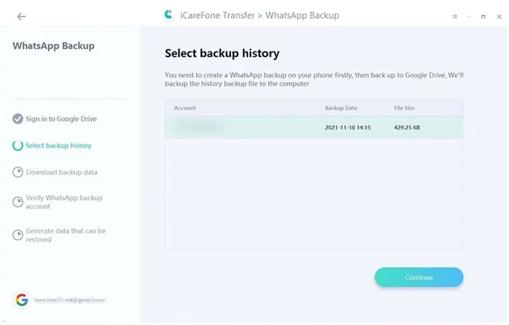 selecing backup history
