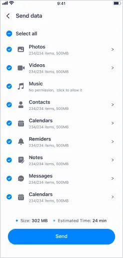 select data to transfer from ios to android with mobiletrans