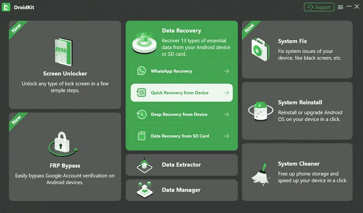 select quick recovery from droidkit