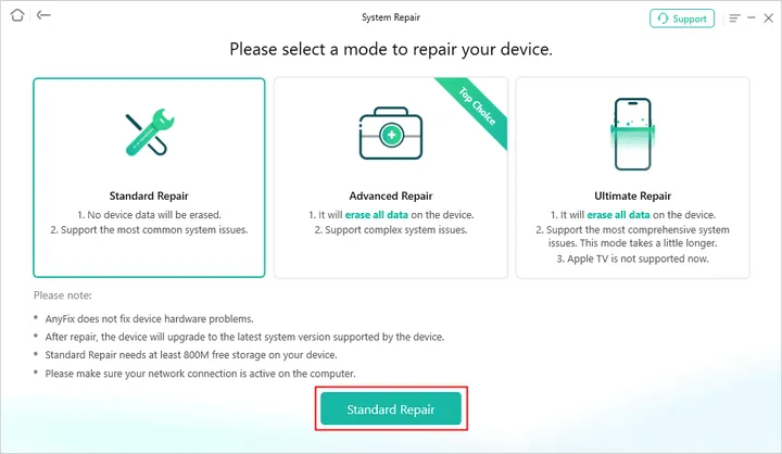 select standard repair for iphone stuck on apple logo