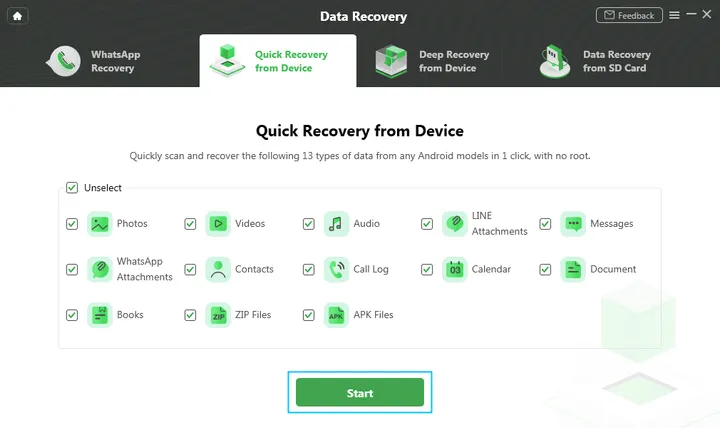 select the deleted photos option to initiate scan