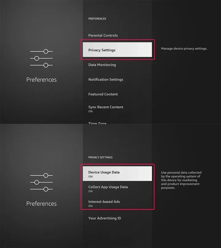 setting up privacy features on fire tv