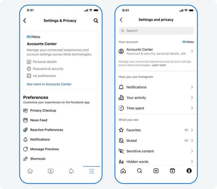 settings and privacy on instagram and facebook