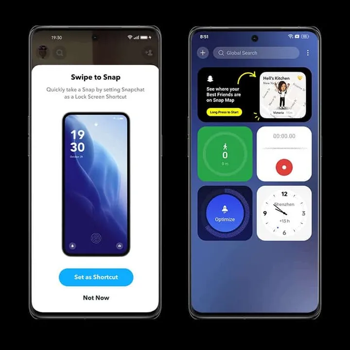 snapchat on lockscreen of coloros 14