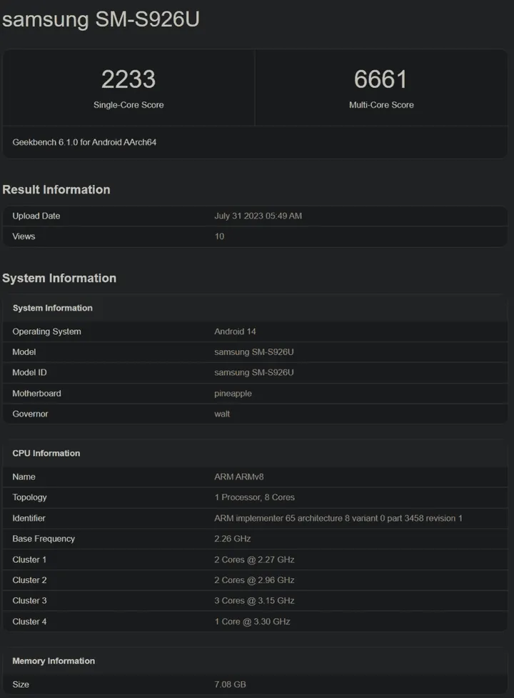 snapdragon 8 gen 3 geekbench listing