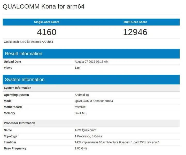 snapdragon 865 geekbench kona