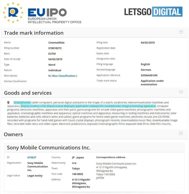 sony cinemawide trademark a