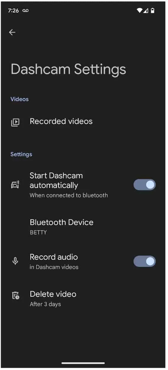 storage optimazation of dashcam mode