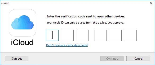 two factor authentication for icloud access in windows