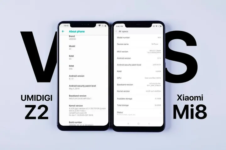 umidigiz2 pk xiaomi mi8 specifications