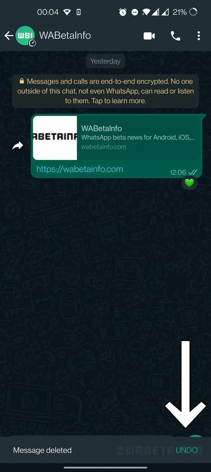 undo delete message feature on whatsapp