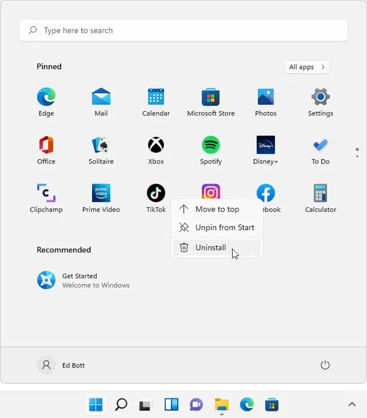 uninstall unwanted apps from start