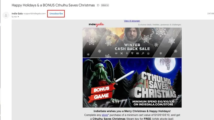 unsubscribe on gmail web