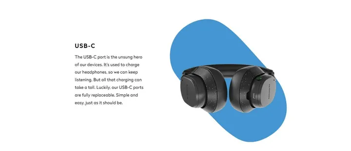 usb c port on the fairphone fairbuds xl