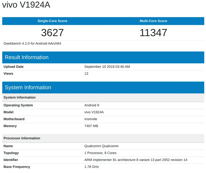 vivo nex 3 5g geekbench