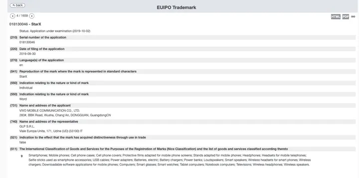 vivo starx trademark