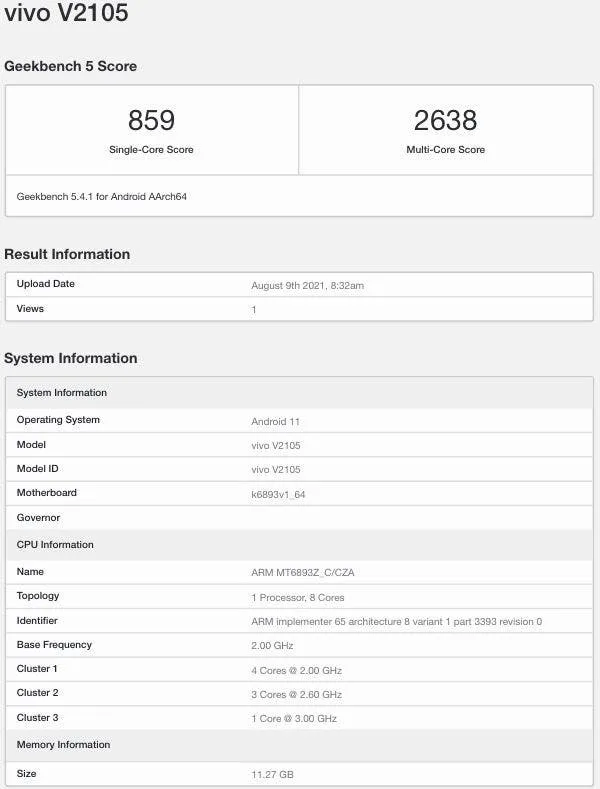 vivo x70 pro geekbench 1