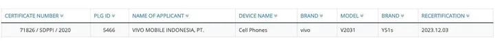 vivo y51s v2031 indonesia telecom