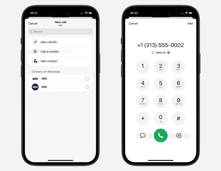 wa call a phone number feature ios