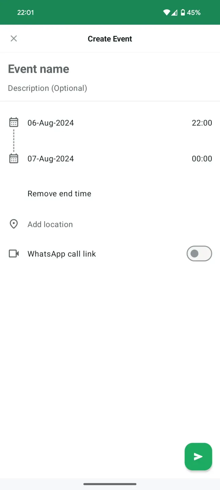 wa community group chat event duration feature android