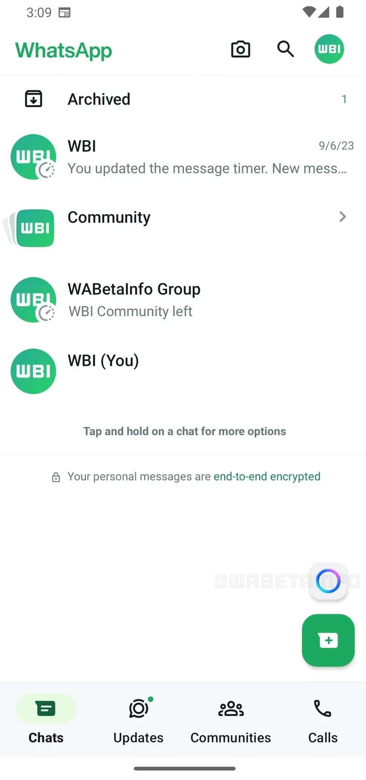 wa meta ai chat shortcut chat list android