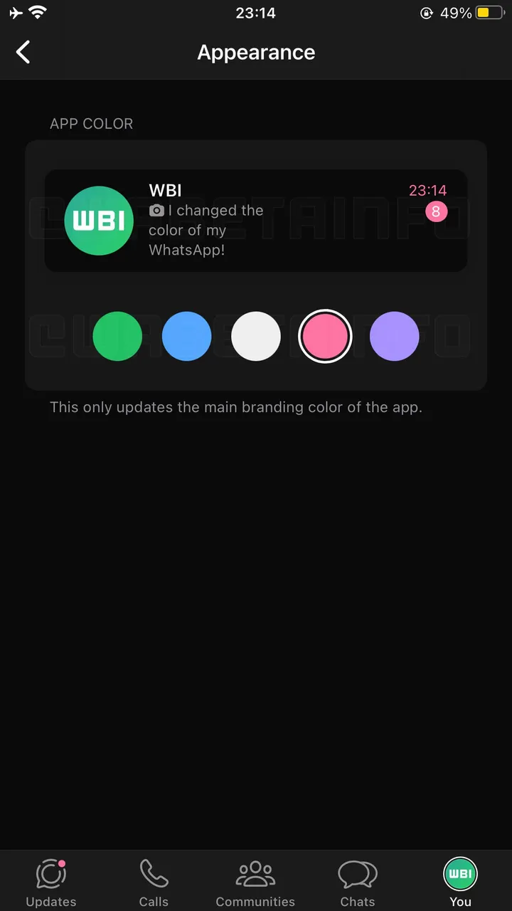 wa new appearance color interface theme feature ios