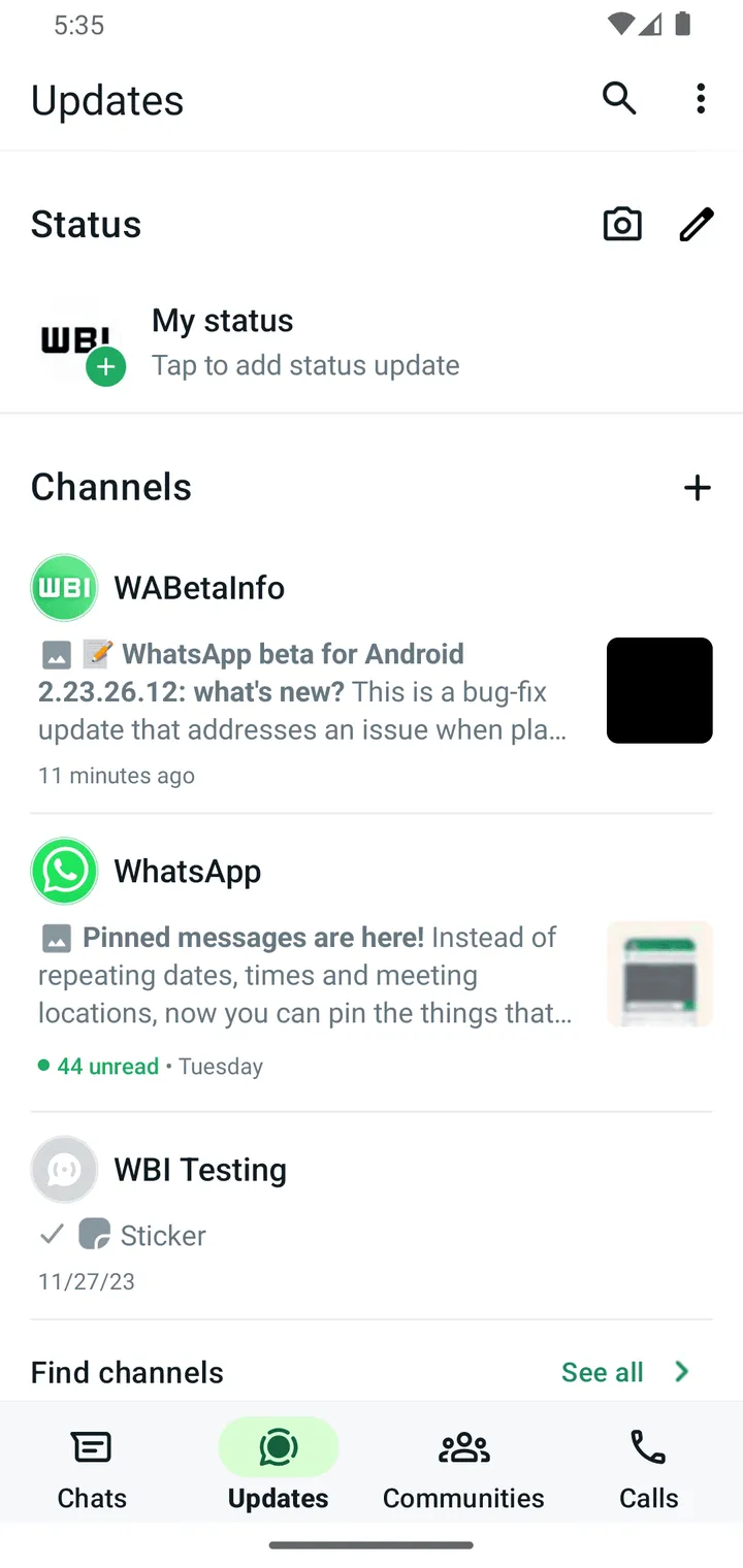 wa new status updates header android