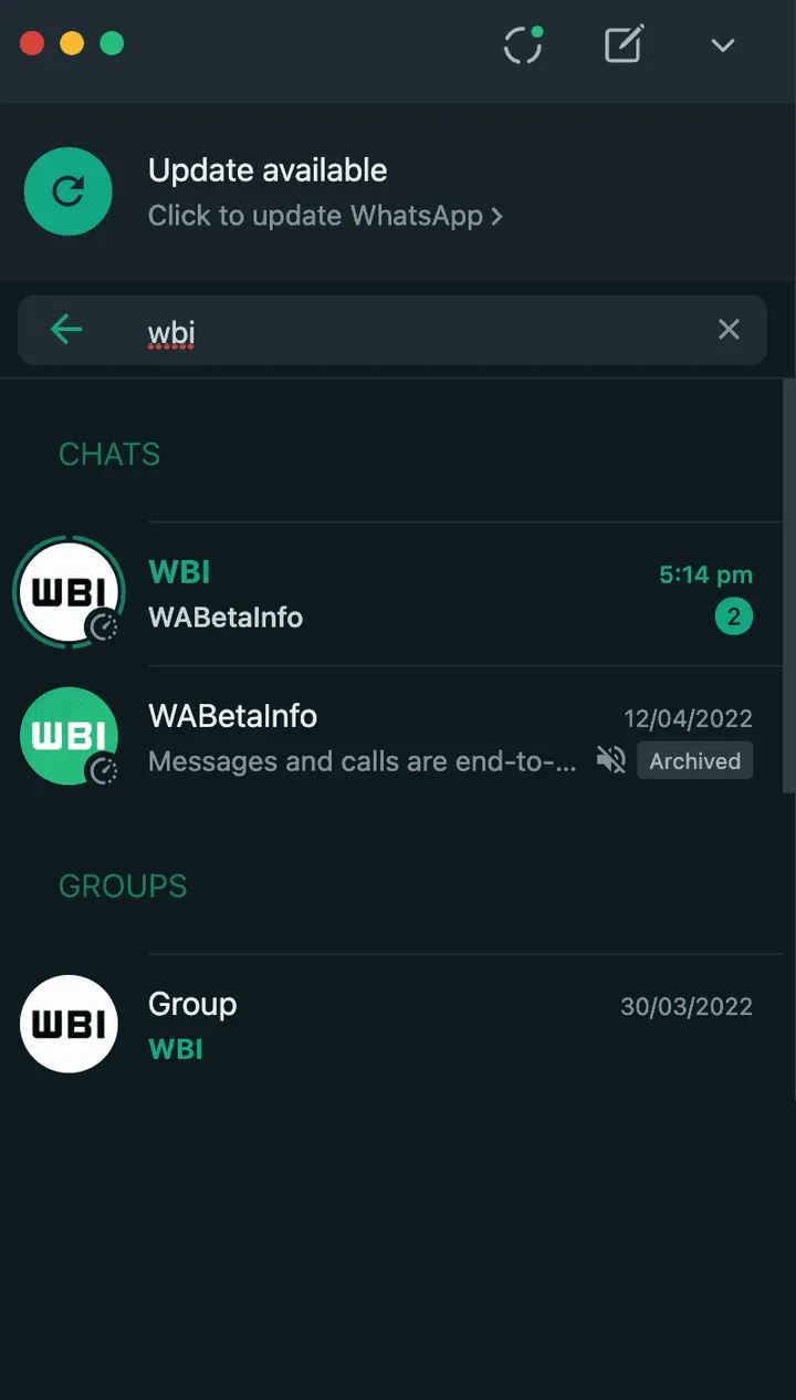 wa status updates chats list desktop