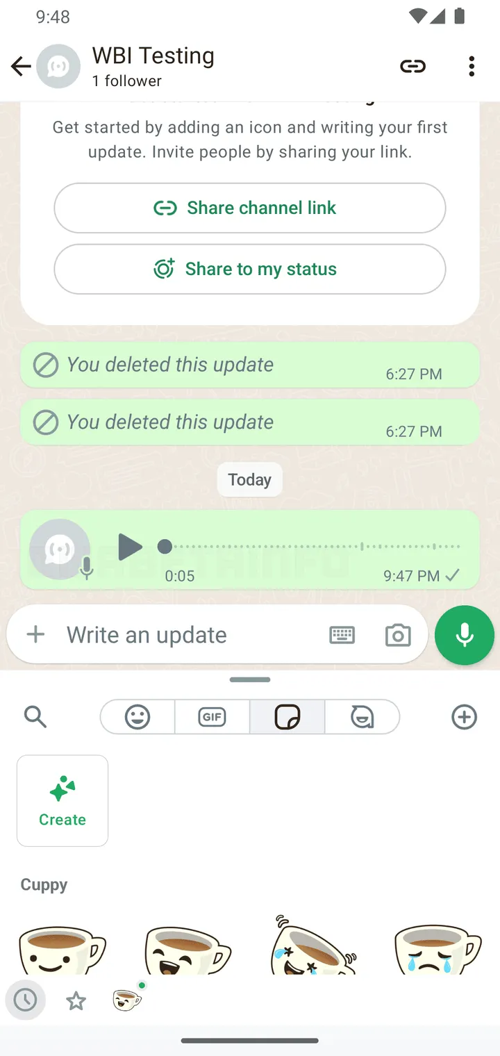 wa voice message sticker feature channels android