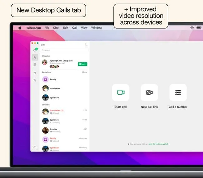 whatsapp desktop calls tab