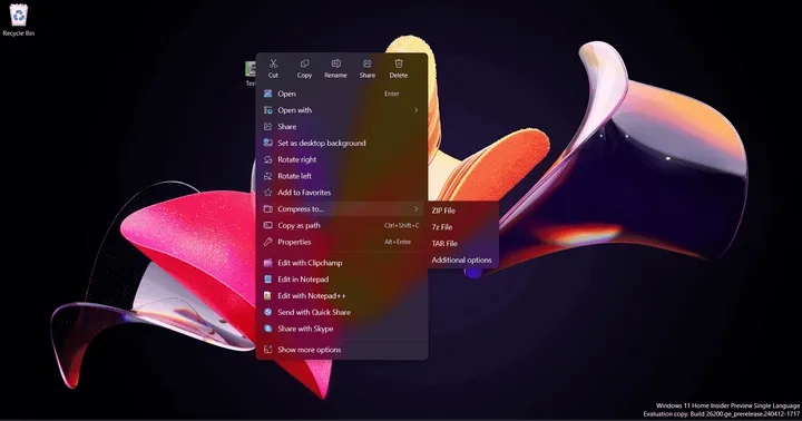 windows 11 is getting the ability to create zip 7z and tar archives large