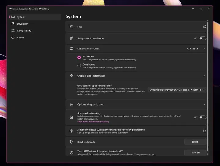 windows subsystem for android app