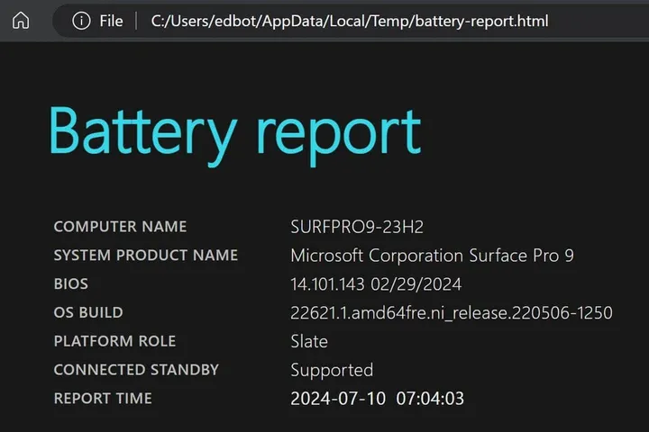 windows11 battery report