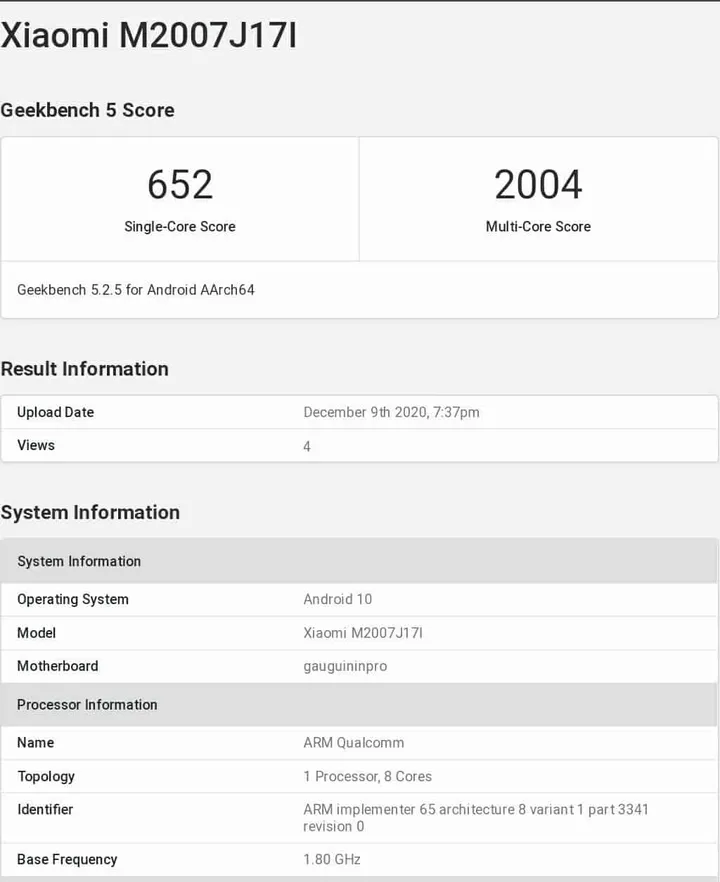 xiaomi mi 10i geekbench 1