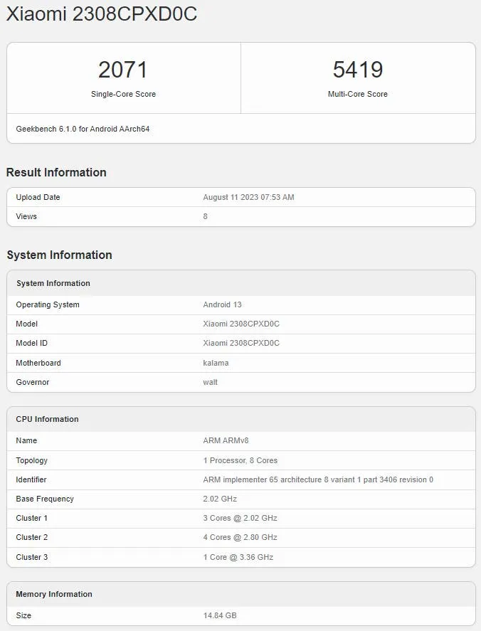xiaomi mix fold 3 geekbench
