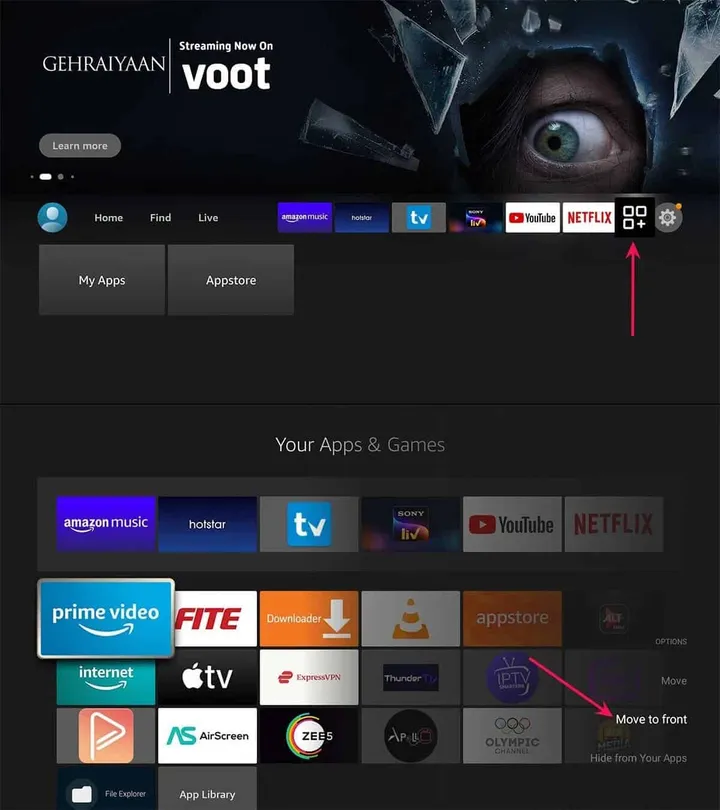 you can pint frequently used apps on fire tv home screen
