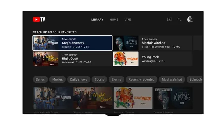 youtube tv library
