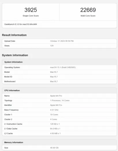 m4 pro geekbench