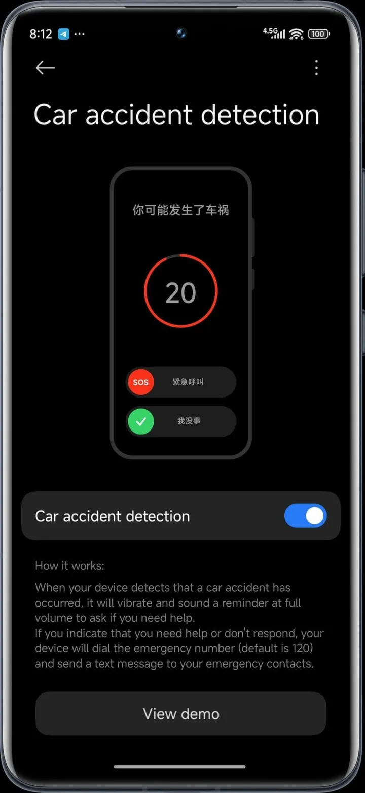Xiaomi car crash detection