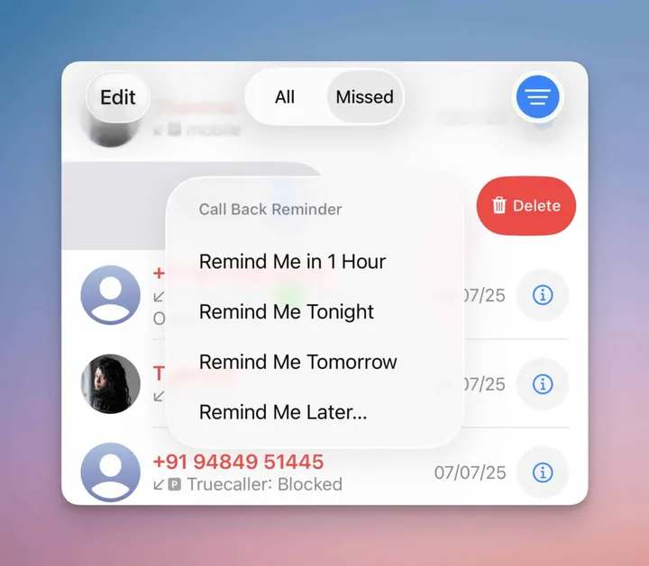 iOS 26 missed call reminder