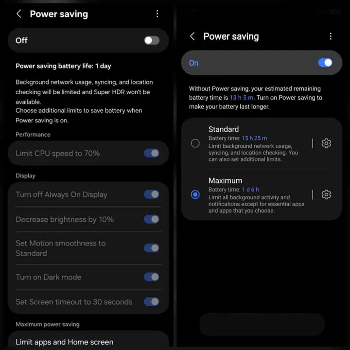 One UI 8.5 power saving