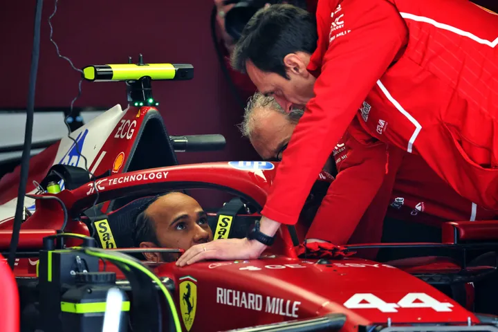Lewis Hamilton and Ferrari race engineer Riccardo Adami